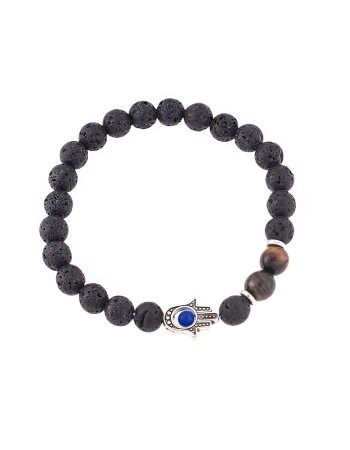 Βραχιόλι Senza Men's Black Lava & Brown Τiger Eye - SSD4875BKBN