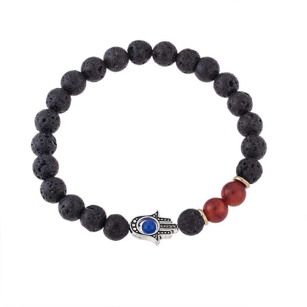 Βραχιόλι Senza Men's Black Lava & Red Carnelian Stone - SSD4875BKRD