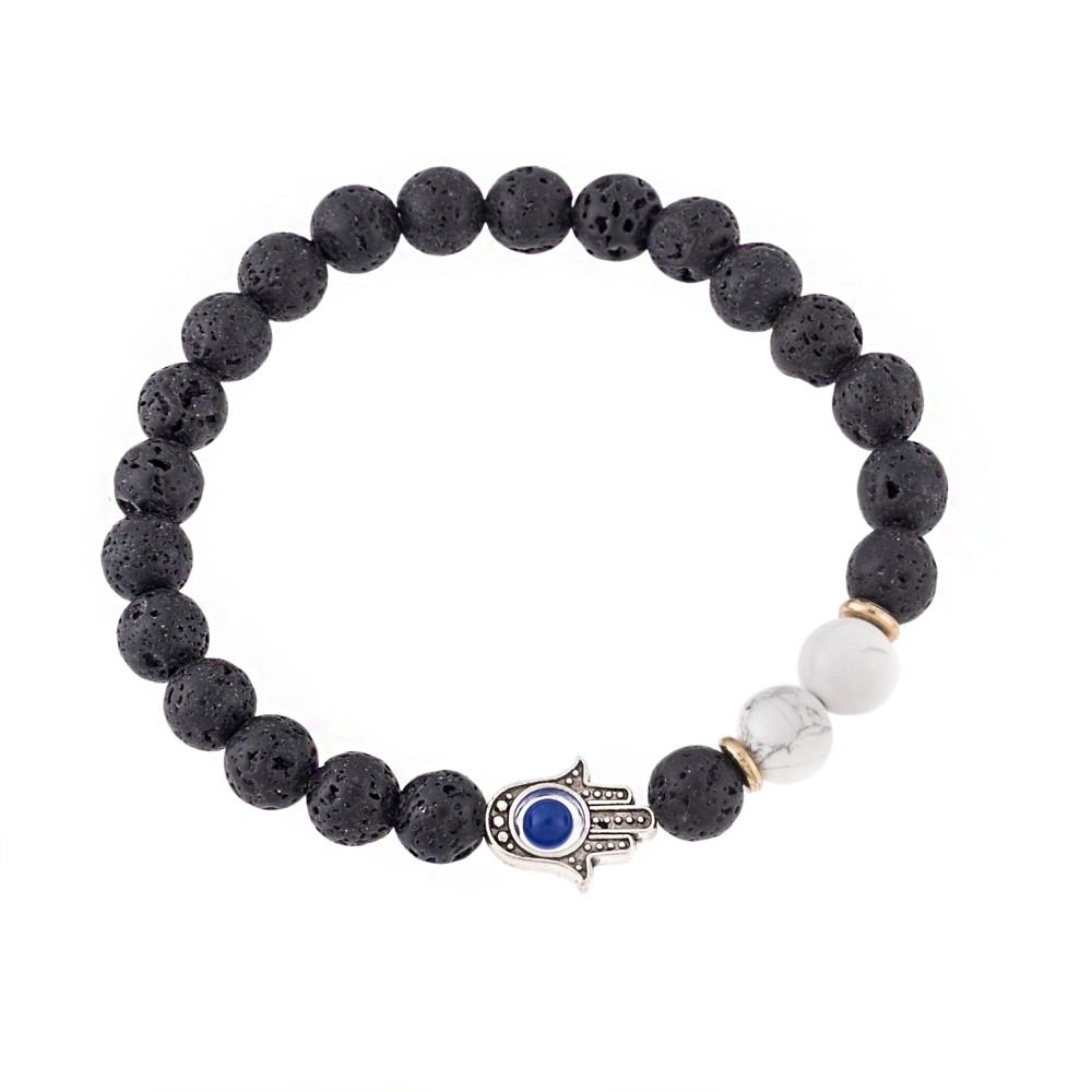 Βραχιόλι Senza Men's Black Lava & American Howlite Stones - SSD4875BKWH