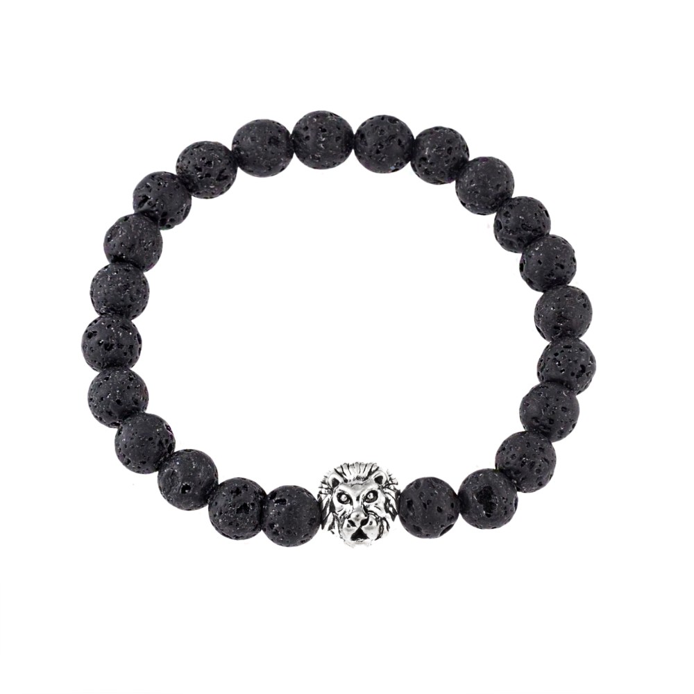 Βραχιόλι Senza Men's Black Lava with ''Lion'' - SSD4877BK