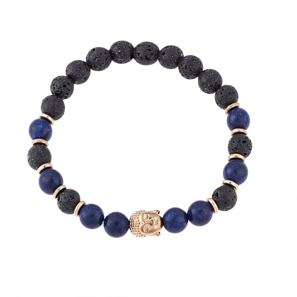 Βραχιόλι Senza Men's Black Lava & Lapis Lazuli - SSD4879BKBL