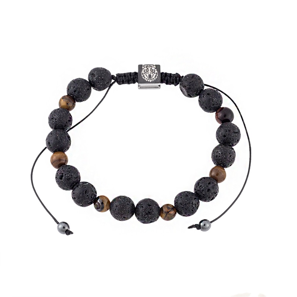 Βραχιόλι Senza Men's Lava & Brown Tiger Eye Stones - SSD4880BKBN