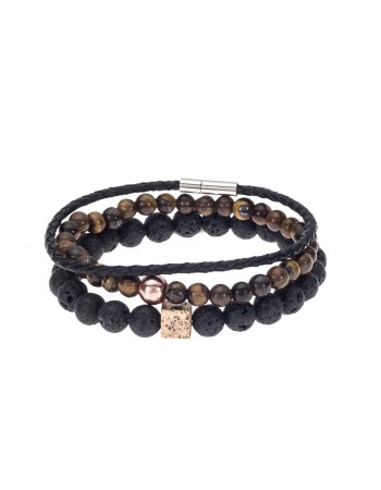 Βραχιόλια Senza Men's Lava & Tiger Eye Black & Brown Set - SSD4882BKBN
