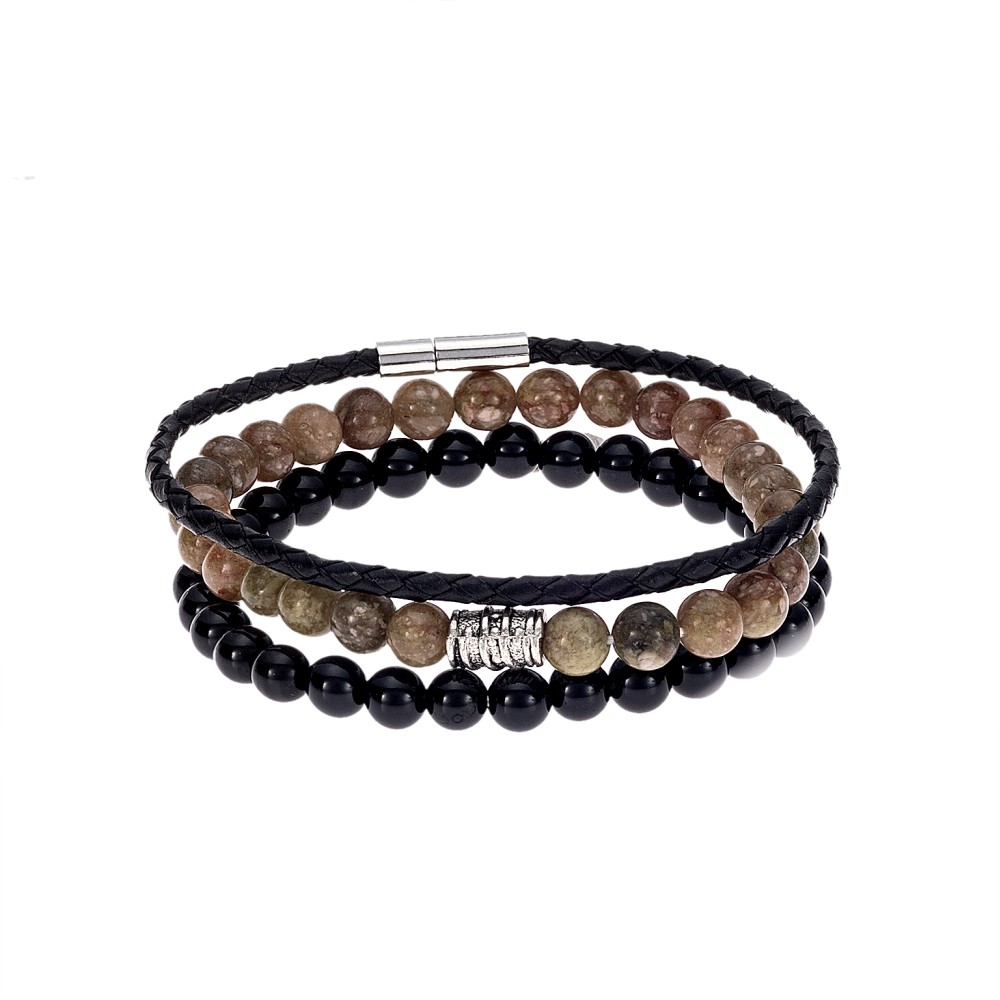 Βραχιόλια Senza Men's Black Leather & Multicolor Set - SSD4889BKMU