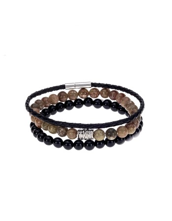 Βραχιόλια Senza Men's Black Leather & Multicolor Set - SSD4889BKMU