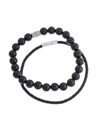 Βραχιόλια Senza Men's Black Leather & Onyx - SSD4890BK