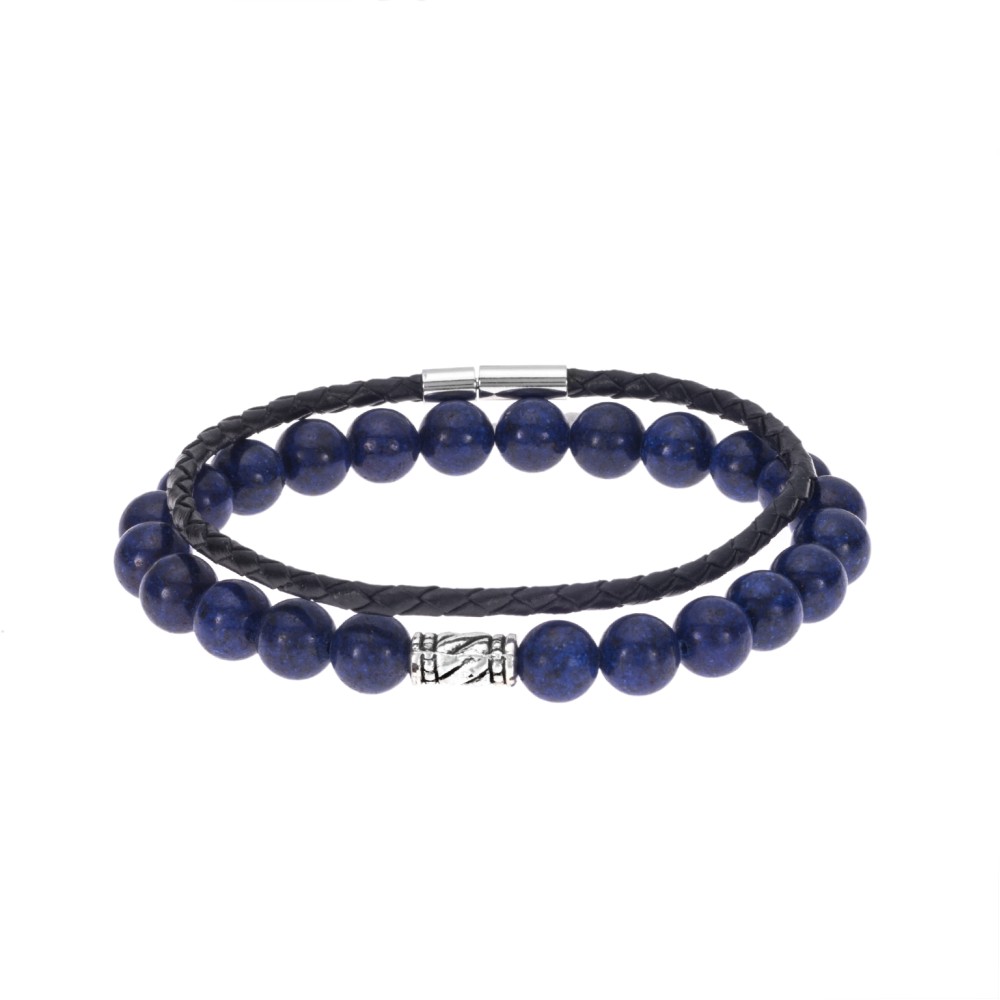 Βραχιόλια Senza Men's Black & Blue Set, Leather & Stones - SSD4898BKBL