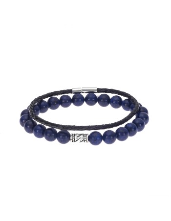 Βραχιόλια Senza Men's Black & Blue Set, Leather & Stones - SSD4898BKBL