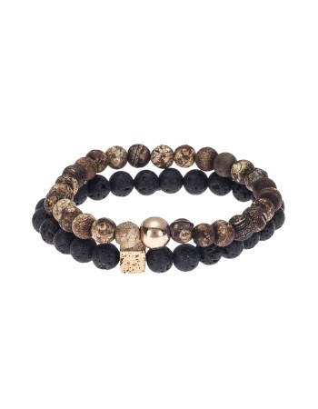 Βραχιόλια Senza Men's Lava, Tree Bark & Agate Stones - SSD4908BKBN
