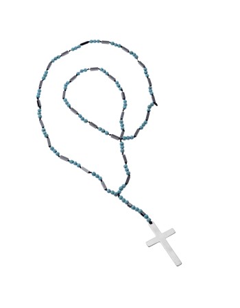 Κολιέ Men's Senza Hematite & Turquoise Stones with Steel Cross - SSD4950LB