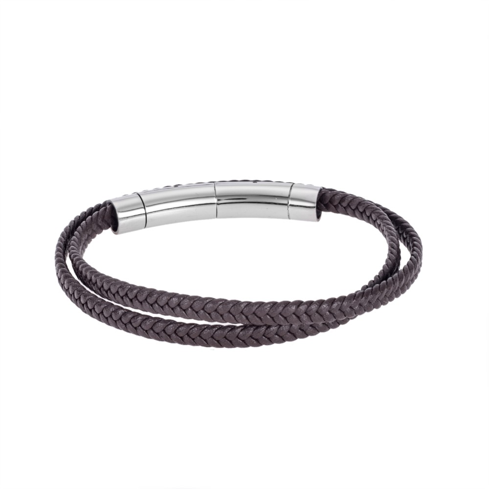 Βραχιόλι Senza Men's Steel Brown Leather Strap - SSD4956SBN