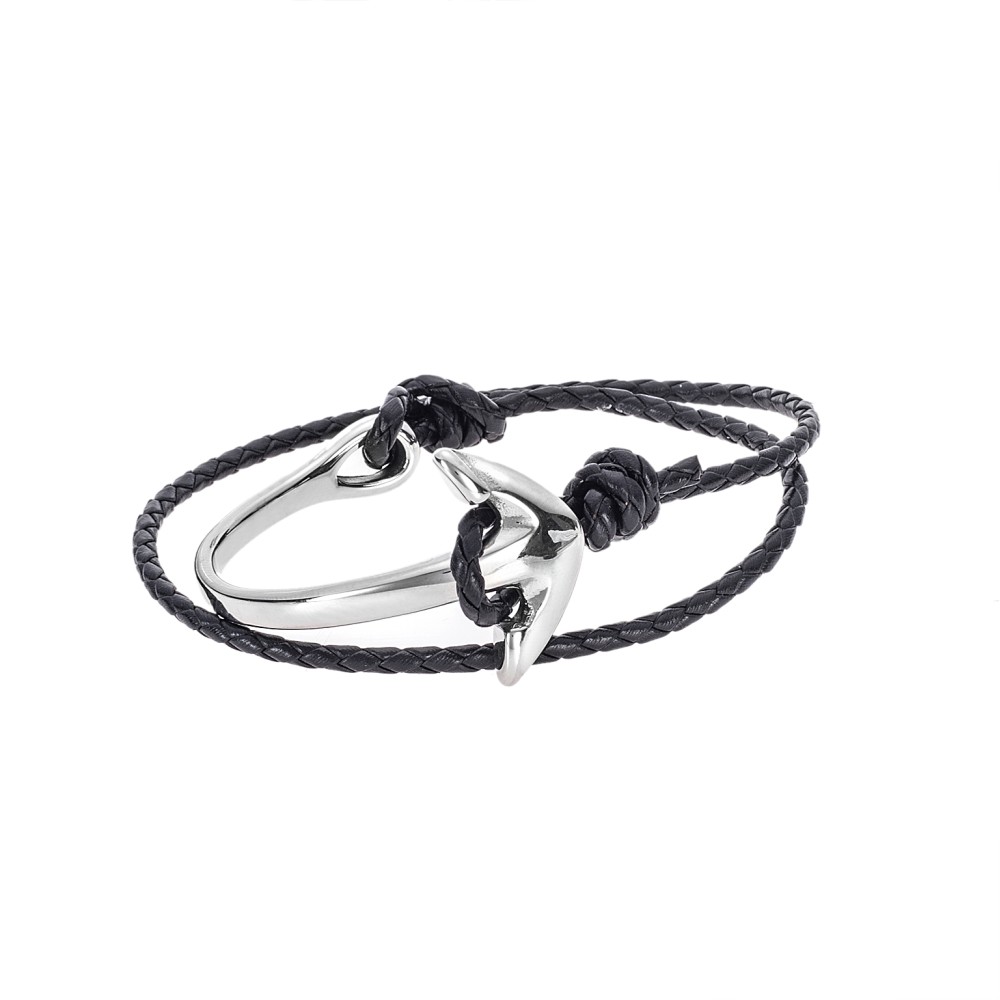 Βραχιόλι Senza Men's Steel Black Leather Strap - SSD4957SBK