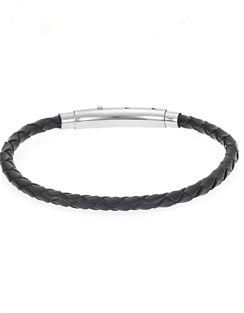 Βραχιόλι Senza Men's Steel Black Leather Strap - SSD4988BK