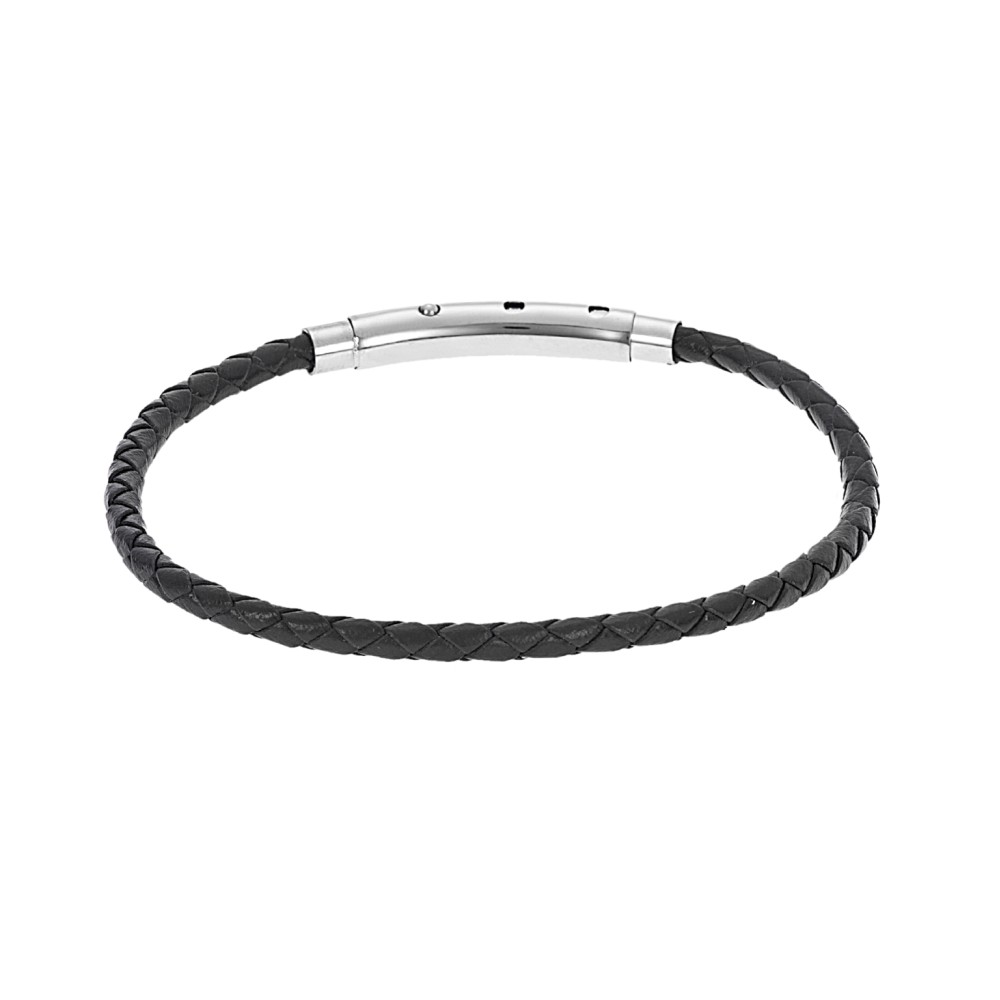 Βραχιόλι Senza Men's Steel Black Leather Strap - SSD4988BK