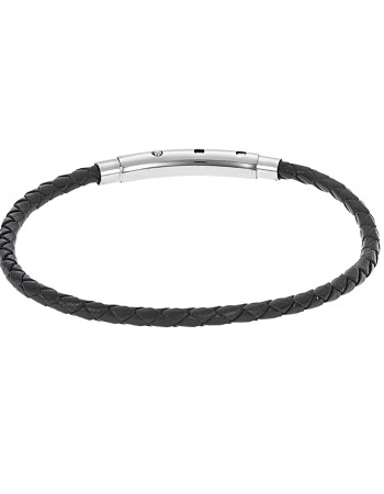 Βραχιόλι Senza Men's Steel Black Leather Strap - SSD4988BK