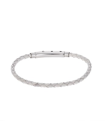 Βραχιόλι Senza Men's Steel White Leather Strap - SSD4988WH