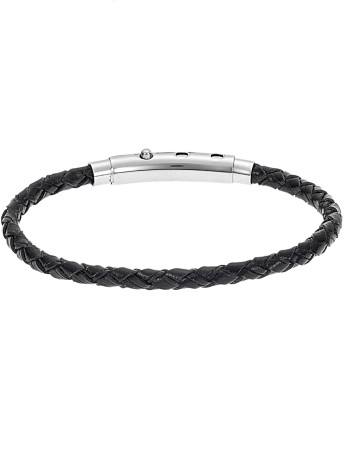 Βραχιόλι Senza Men's Steel Black Leather Strap - SSD4989BK