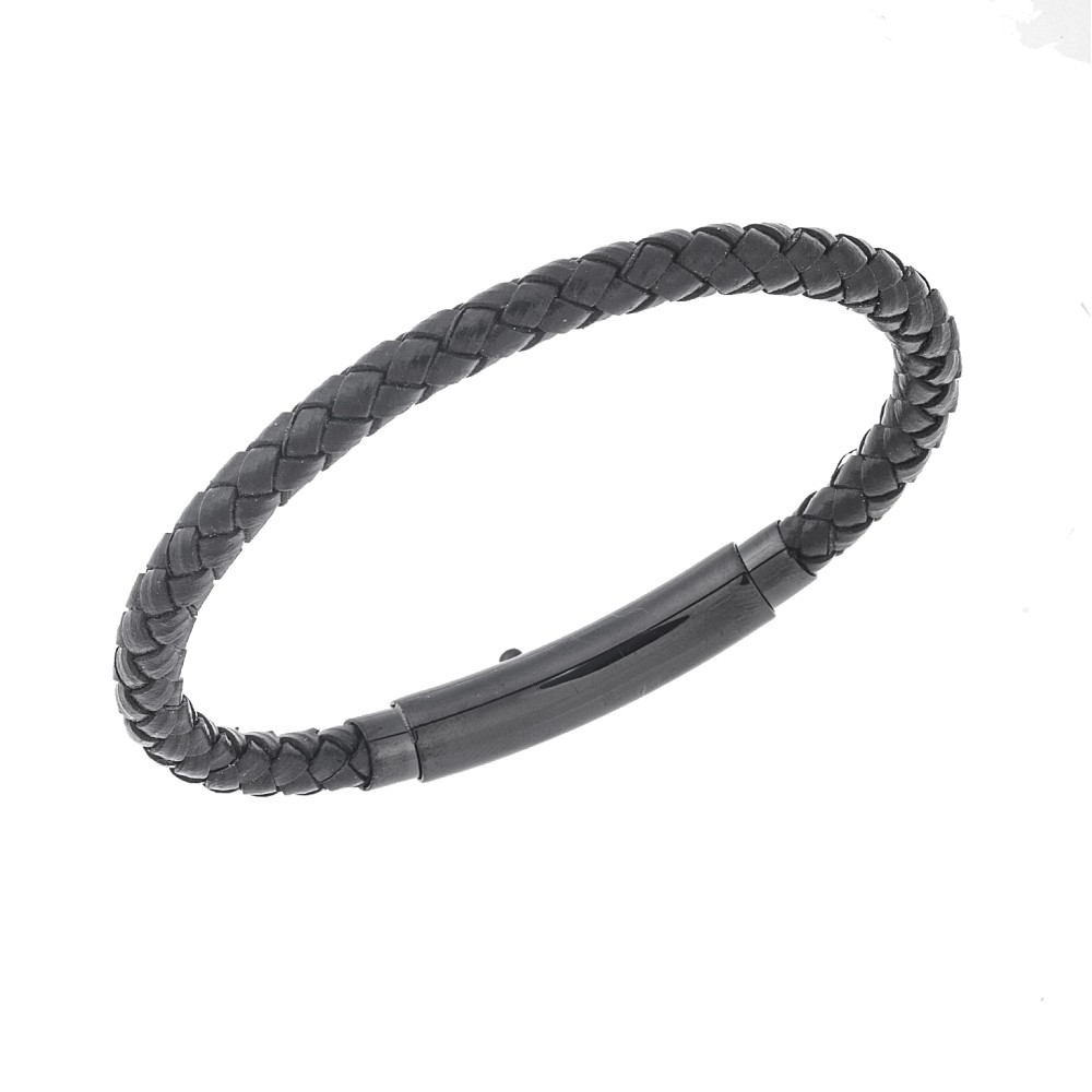 Βραχιόλι Senza Men's Steel Black Leather Strap - SSD4990BBK