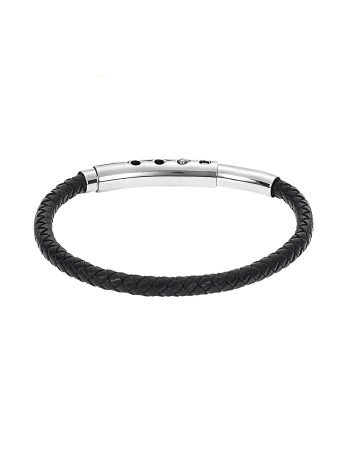 Βραχιόλι Senza Men's Steel Black Leather Strap - SSD4990BK