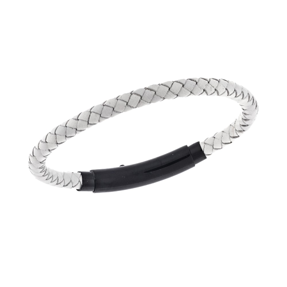 Βραχιόλι Senza Men's Steel White Leather Strap - SSD4990BWH