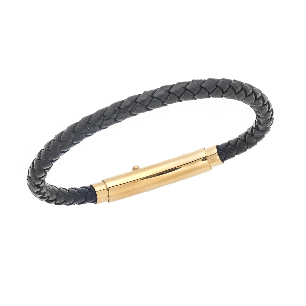 Βραχιόλι Senza Men's Steel Black Leather Strap - SSD4990GBK