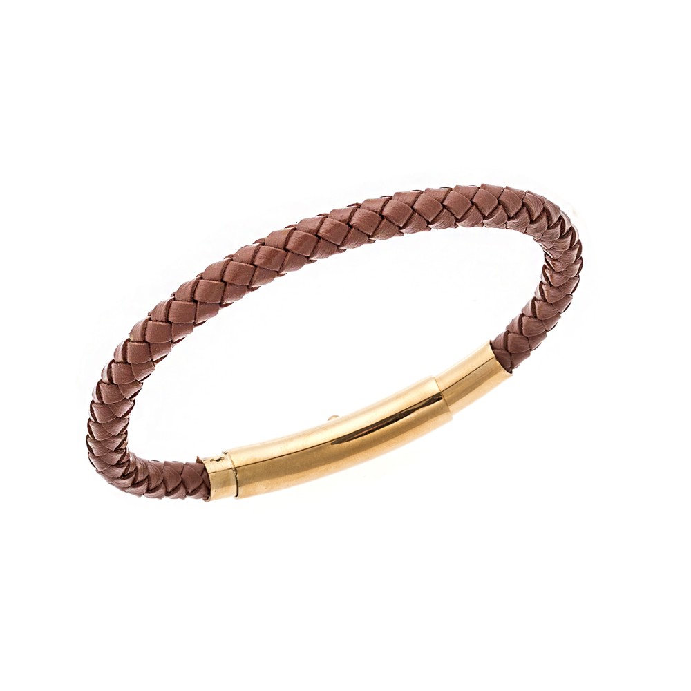 Βραχιόλι Senza Men's Steel Camel Leather Strap - SSD4990GCL