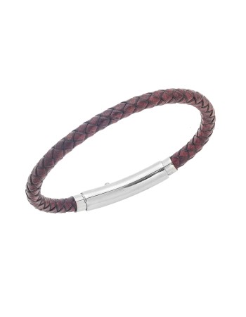 Βραχιόλι Senza Men's Steel Bordeaux Leather Strap - SSD4990SBD