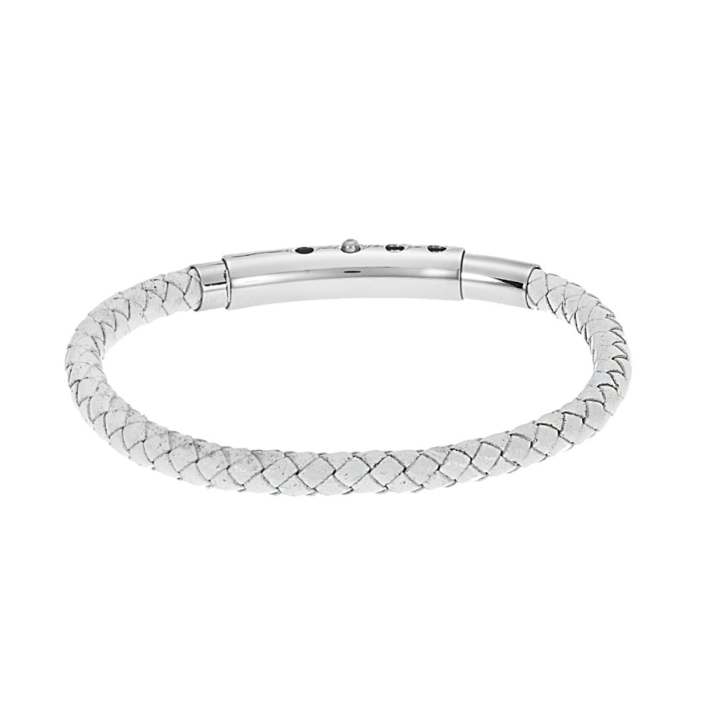 Βραχιόλι Senza Men's Steel White Leather Strap - SSD4990WH