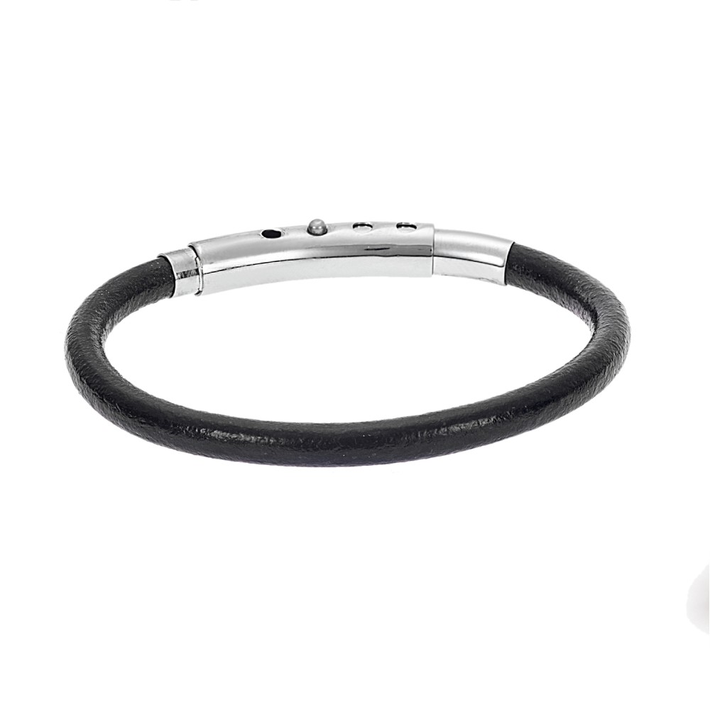 Βραχιόλι Senza Men's Steel Black Leather Strap - SSD4991BK