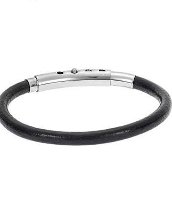 Βραχιόλι Senza Men's Steel Black Leather Strap - SSD4991BK