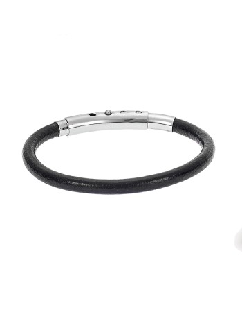 Βραχιόλι Senza Men's Steel Black Leather Strap - SSD4991BK