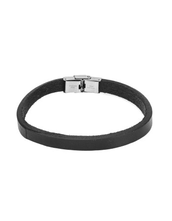 Βραχιόλι Senza Men's Steel Black Leather Strap - SSD4992BK