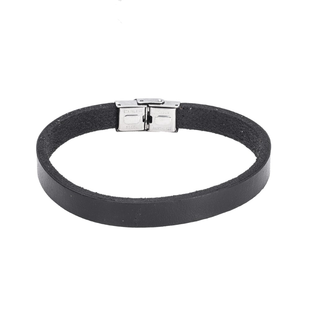 Βραχιόλι Senza Men's Steel Black Leather Strap - SSD4993BK
