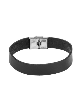 Βραχιόλι Senza Men's Steel Black Leather Strap - SSD4994BK