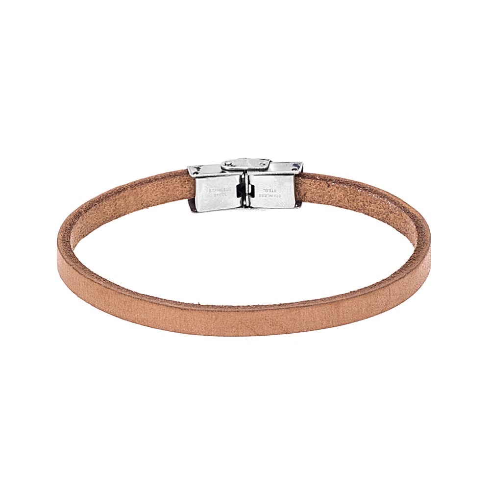 Βραχιόλι Senza Men's Steel Beige Leather Strap - SSD4995-1BG