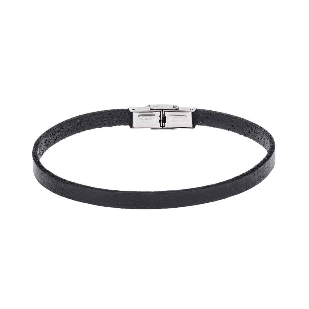 Βραχιόλι Senza Men's Steel Black Leather Strap - SSD4995-1BK