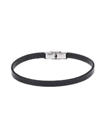 Βραχιόλι Senza Men's Steel Black Leather Strap - SSD4995-1BK
