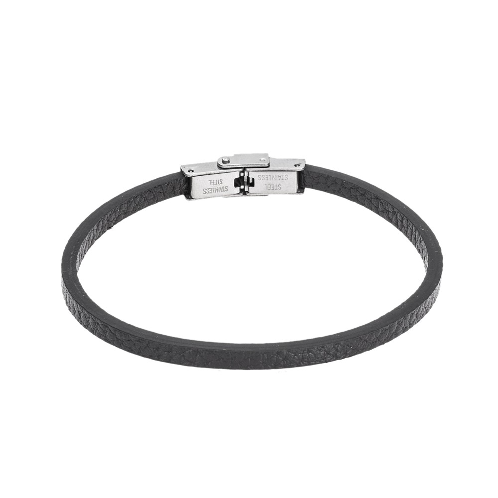 Βραχιόλι Senza Men's Steel Black Leather Strap - SSD4995BK