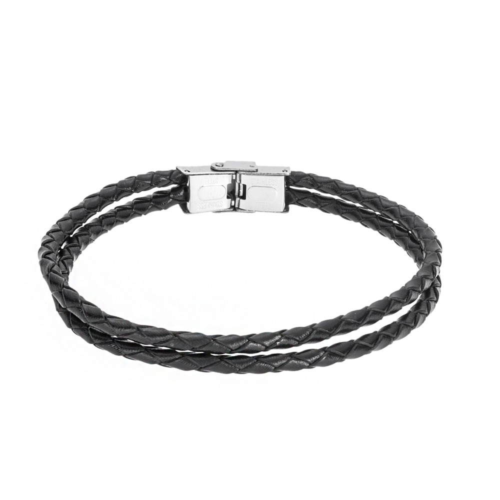 Βραχιόλι Senza Men's Steel Black Leather Strap - SSD4997BK