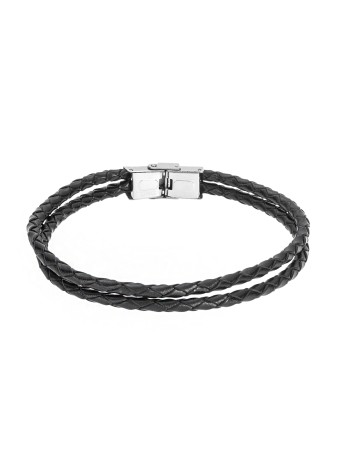 Βραχιόλι Senza Men's Steel Black Leather Strap - SSD4997BK