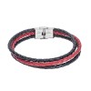 Βραχιόλι Senza Men's Steel Black & Red Leather Strap - SSD4998-3