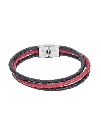 Βραχιόλι Senza Men's Steel Black & Red Leather Strap - SSD4998-3