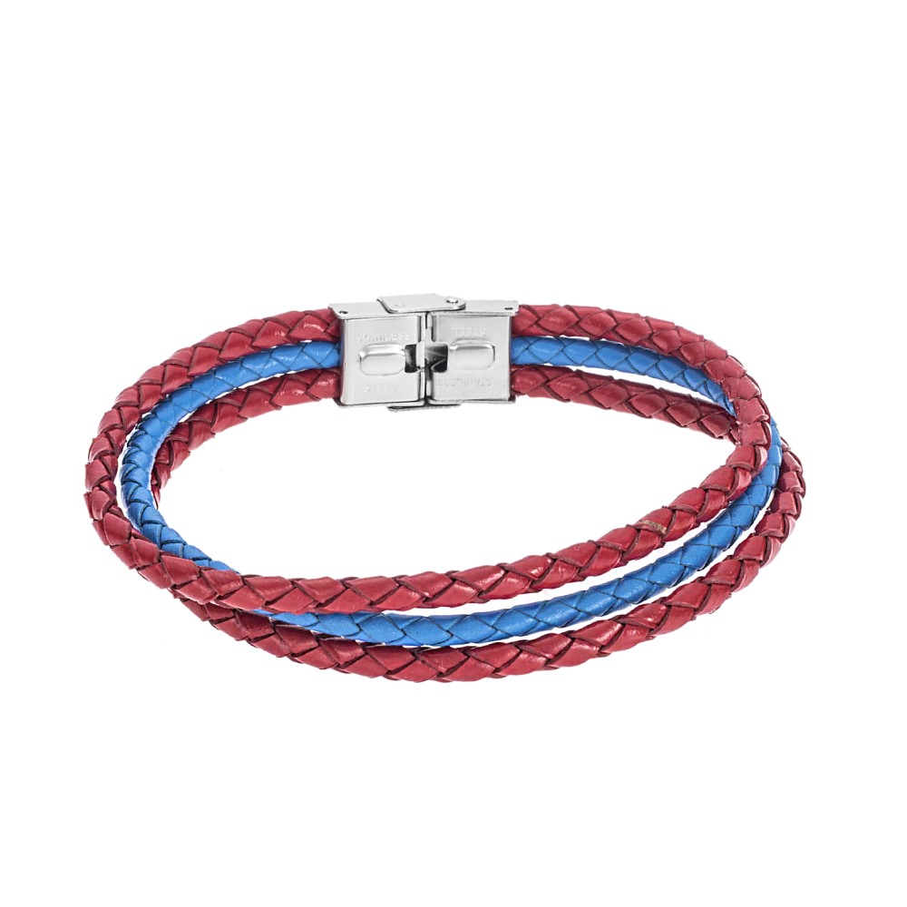 Βραχιόλι Senza Men's Steel Red & Blue Leather Strap - SSD4998-4