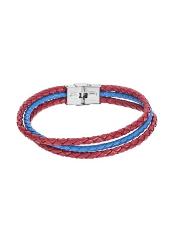 Βραχιόλι Senza Men's Steel Red & Blue Leather Strap - SSD4998-4