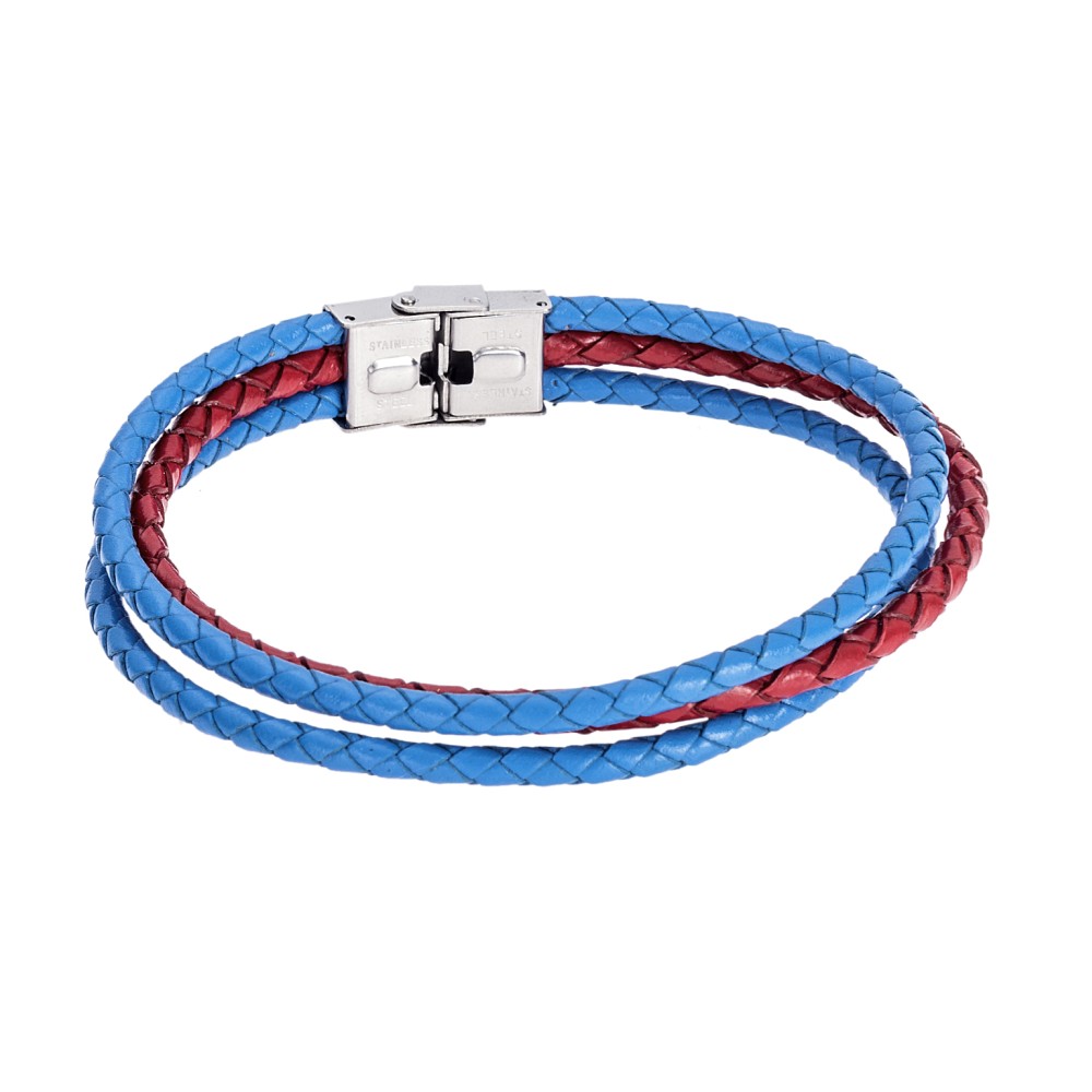Βραχιόλι Senza Men's Steel Red & Blue Leather Strap - SSD4998-5