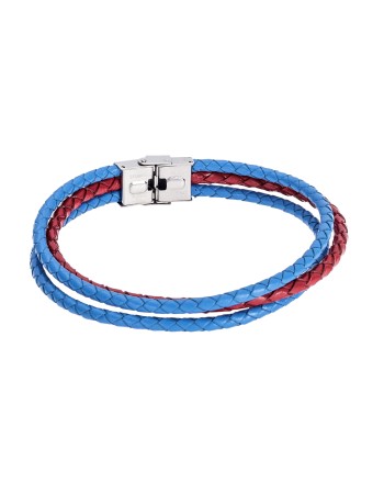 Βραχιόλι Senza Men's Steel Red & Blue Leather Strap - SSD4998-5