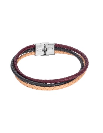 Βραχιόλι Senza Men's Steel Beige, Bordeaux & Green Leather Strap - SSD4998-7