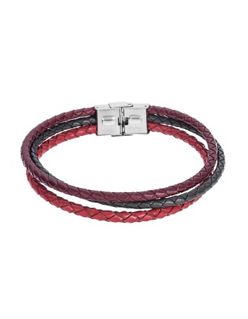 Βραχιόλι Senza Men's Steel Bordeaux, Green & Red Leather Strap - SSD4998-8