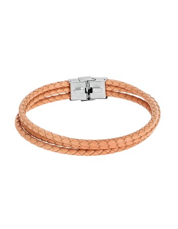 Βραχιόλι Senza Men's Steel Beige Leather Strap - SSD4998BG