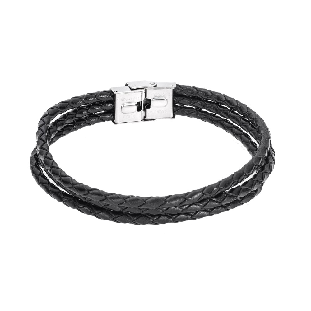 Βραχιόλι Senza Men's Steel Black Leather Strap - SSD4998BK